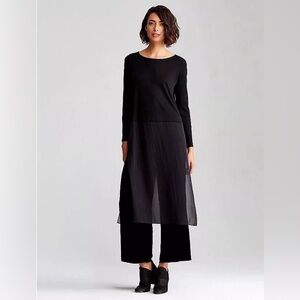EILEEN FISHER Black Velvet Sheer Silk Ballet Neck Midi Duster Dress size M